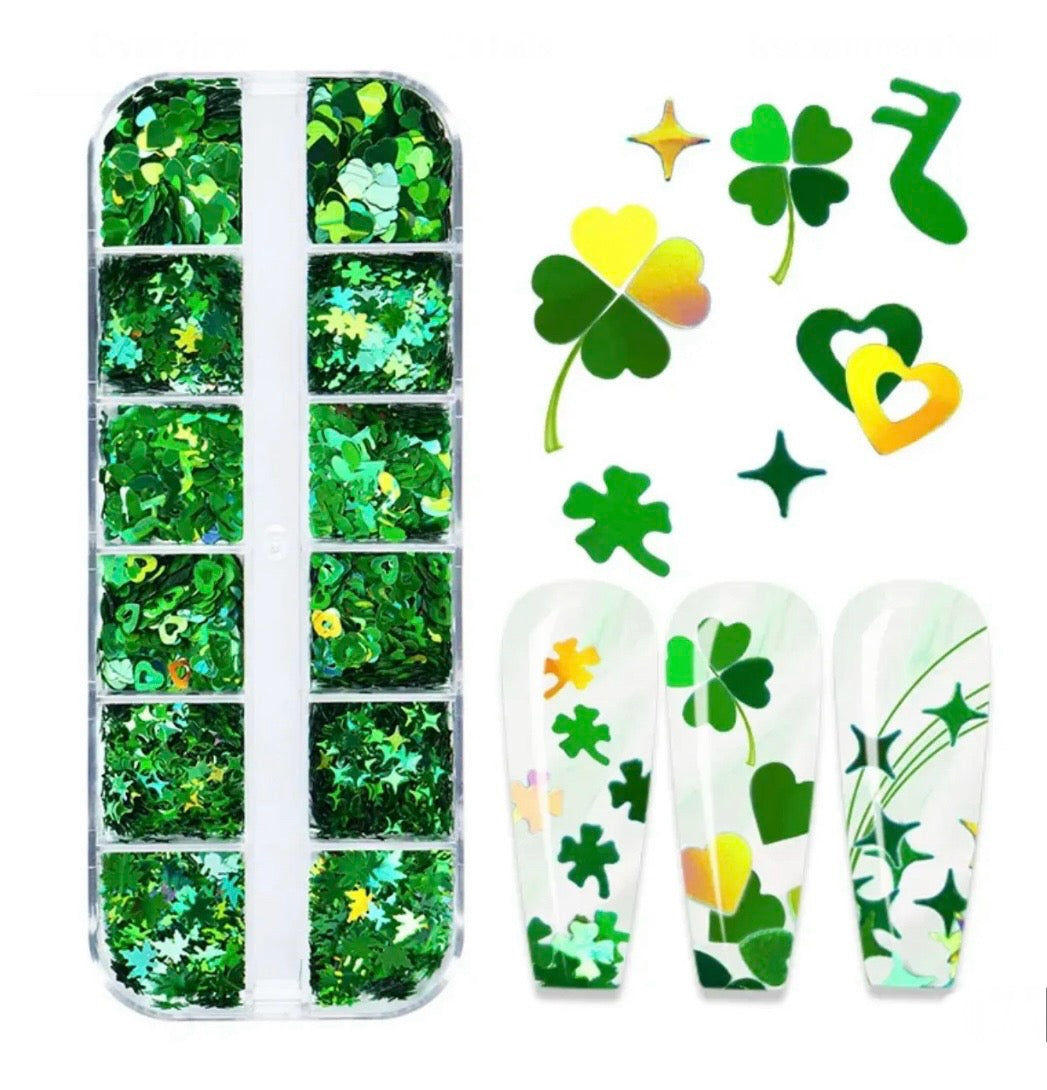 Nail Sequins Green Leaf