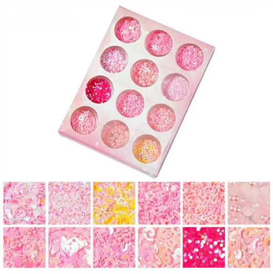 Nail Sequins 12 grids PINK